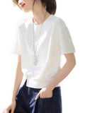 White Short-Sleeved T-Shirt Women's Summer 2025 New Casual Design Feeling Under The Fork Decorative Buckle Clasp Blouse HZ1208