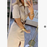 Summer Casual Fashion One-Step Skirt 2025 New Ins Style Simple Straight V-Neck Long Dress HZ1208
