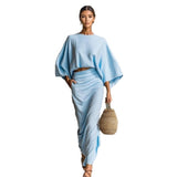 2025 Shein Round Collar Long-Sleeved Top High Waist Skirt Suit Women's Clothing HZ1208