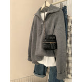 Korean Gray Half-Zip Sweater Women Wear Soft-Creating Knitted Knitted Jacket Coat Tops In Autumn And Winter HZ1208