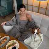 Hooded Short Coat With Breast-Smeared Straight Trouser Trousers Sports Suit Casual Jacket Three-Piece High Street HZ1208