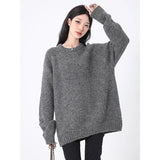 Lazy Wind Dark Gray Sweater Women 2025 Autumn And Winter Yang Plush Warm High-End Sense Knitting Loose Coat HZ1208