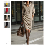 2025 New Autumn Casual Button Collar Loose Straight Knitted Long Sweater Skirt HZ1208