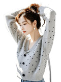 Small Fragrant Gray Wave Dot Knitted Cardigan Top Women's 2025 Autumn And Winter New Lazy Casual Sweater Coat HZ1208