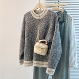 Autumn And Winter Dress New Women's Sweater Women's Korean Round Collar Bumpy Long-Sleeved Knitted Jersey Women Loose Thin Top HZ1208