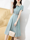 POLO Collared Color Wave Point Skirt 24 Summer New Waist Simple Temperament Elegant Fashion Age Reduction Women's Dress HZ1208