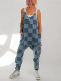 2025 Women's Check-Print Leisure Large Pocket Jumpsuit Wish Loose Back HZ1208