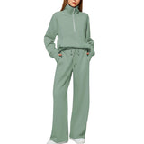 Women's Two-Piece Set Of Half Zipper Sweatshirt Wide Leg Sweatpants Casual Suit Women HZ1208