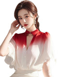 This Year's Popular Unique Beautiful Gradient Shirt Female Light Familiar French Small Short-Sleeved Fairy Air Fluttering Snowfleet Blouse Summer HZ1208