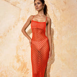 New Beach Skirt Knitted Hollow Sexy Sling With Long Beach Bathwear Sunscreen Hood HZ1208