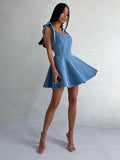 High-End Feeling Autumn And Winter Dress Blue Fish Bone Waist Sexy Hottie Cowboy Vest Dress Autumn Winter HZ1208