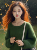 This Year's Popular Green Horse Sea Hair Sweater Women's Autumn And Winter Lazy Style Design Is Super Good-Looking Thick Small Fragrant Blouse HZ1208