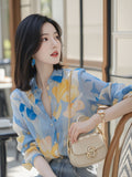 French Retro Elegant Floral Long-Sleeved Shirt Women's Design Sense Of Loose Thin Autumn Dress Chiffon Top HZ1208