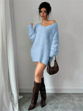 2025 Autumn And Winter New V Collar Wear Loose Lazy Breeze Knitted Sweater Skirt HZ1208