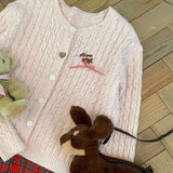 Chun Cute Powder Knitted Cardigan Sweater Jacket Women's New Languid Loose Wind Soft Blouse In Autumn HZ1208