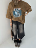 High Street Trend Fashion To Do Old Washing Printing T-Shirt With Seven-Sleeve Top Loose Oversize Women HZ1208