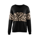 2025 Autumn And Winter New V-Neck Spliced Knitted Shirt Women's Jacket Leopard Print Women's Sweater HZ1208