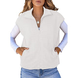 Spring And Autumn Explosion Women's Collar Zipper Vest Waffge Pocket Sweatshirt Sleeveless Coat Woman HZ1208