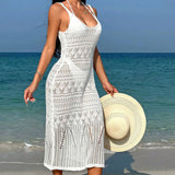 Ocean Beach Hoodie Sexy Long Hollow Knitted Slings Bareback Holiday Sunscreen Skirt HZ1208