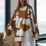 Fashion Style Design Set Hair Woven Cow Pattern Sweater Lazy Leisure Loose Small Girl HZ1208