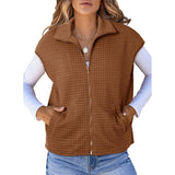 Spring And Autumn Explosion Women's Collar Zipper Vest Waffge Pocket Sweatshirt Sleeveless Coat Woman HZ1208