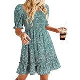 2025 Women's Summer New New Ocean Bubble Bubble Sleeves Crush Flower Dresses Women's Dress HZ1208