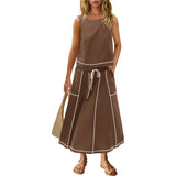 TK Hot 2025 New Summer Vacation Sleeveless Vest Half-Dress Cotton-Song Set Two-Piece Set HZ1208