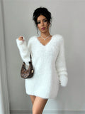 2025 Autumn And Winter New V Collar Wear Loose Lazy Breeze Knitted Sweater Skirt HZ1208