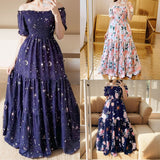 2025 Autumn New Women's Design Feel A Word Of Fashion Broken Flower Shoulder Dress Women 661 HZ1208