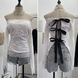 Purely Eager Heavy-Working Transduce Mesh Lace Spliced Ribbon Ribbon Strap Chest Pad Tector Blouse 2721 HZ1208