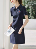 Korean Academy Style Embroidery Polo Dress Women Summer New Skinny Casual Dress Dress Female HZ1208