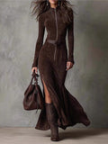 New Fashion Style In Autumn And Winter 2025, Zippered And Straight-Fork Dress HZ1208
