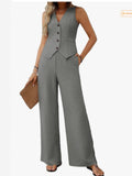 2025 Women's Summer Two Sets Of Buttons And Two Sets Of Short Vests And Wide-Legged Pants HZ1208