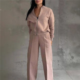 2025 New Autumn And Winter Women's Casual Zipper Jacket Wide Leg Pants Fashion Set HZ1208