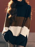 Black-Brown High-Necked Sweater Women's Autumn And Winter New Korean Atmosphere Soft Languid Outside Wearing Knitwear Tops HZ1208