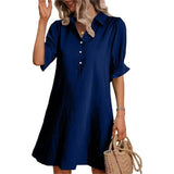 2025 Women's Summer New Wish Casual Loose Solid Color Dress HZ1208