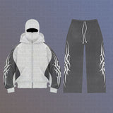 High Street Color Double Hat Design Letter Hooded Cardigan Autumn And Winter Loose Y2K Sweater Set HZ1208