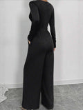 Women's Dark V Solid-Color Pit Strip Sexy Body-Snley Elegant Temperament Jumpsuit HZ1208
