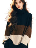 Black-Brown High-Necked Sweater Women's Autumn And Winter New Korean Atmosphere Soft Languid Outside Wearing Knitwear Tops HZ1208