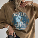 High Street Trend Fashion To Do Old Washing Printing T-Shirt With Seven-Sleeve Top Loose Oversize Women HZ1208