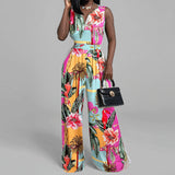 Women's Clothing In The Spring Of 2025 New Fashion Hot Casual Trousers Dress Print Sleeveless Jumpsuit HZ1208
