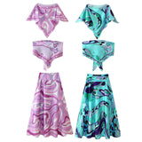 Summer New Holiday Shawl Blouse Print Bra High-Waisted Half-Skirt Set HZ1208