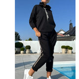 2025 Autumn And Winter New Women's Pure Color Round Neck Long Sleeves With Splicing Trousers Set Women HZ1208