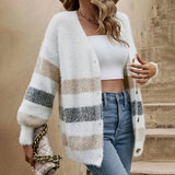 Autumn And Winter Knitted Shirt V-Neck Sweater Classic Striped Single-Dcupuncture Cardigan Casual Knitted Coat HZ1208