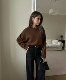 2025 Autumn And Winter Hot Sale Thick Short Round Neck Solid Color Sweater Bum Basic Women's Clothing HZ1208