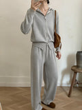 Hooded Sweater Set Women Loose Soft Jacket Sweater Cardigan + Wide Leg Pants Two Sets HZ1208