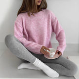 Hooded Sweater Set Women Loose Soft Jacket Sweater Cardigan + Wide Leg Pants Two Sets HZ1208