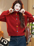 European Goods Color Single Row Buckle Long-Sleeved Top Women Soft Glutinous Comfortable Warm Autumn And Winter Thin Thick Sweater Cardigan HZ1208