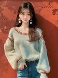 Mint-Colored Horse Hairy Loose Long-Sleeved Knitted Sweater 2025 Early Autumn New Female Unique Super-Good-Looking Top HZ1208