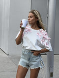 Cute Girl Ribbon Bow Loose Short-Sleeved T-Shirt In Wind Loose Cotton Casual Blouse HZ1208